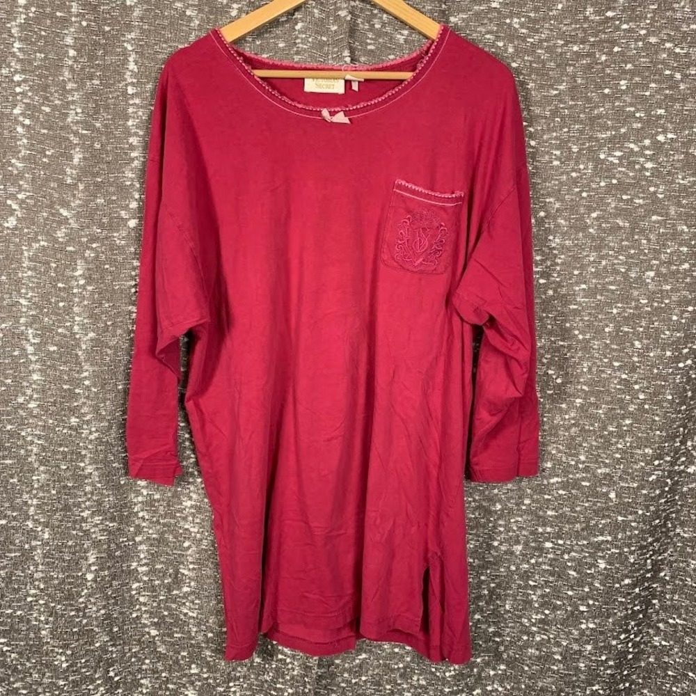 Victoria's Secret Gold Label Pink Long Sleeve Embroidered Crest Nightshirt M/L